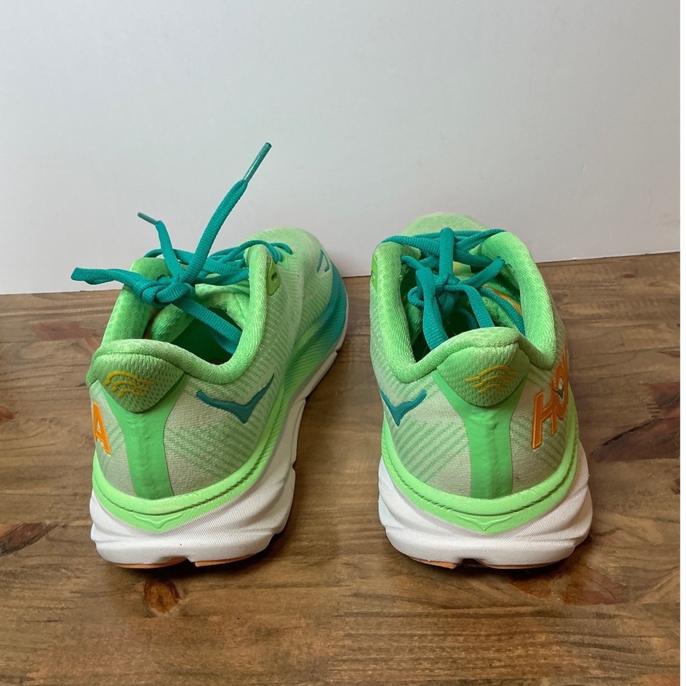 HOKA Clifton 9 Women Running Shoes Size 7D Wide Green Lime Orange 1132210 ZLGL - Picture 5 of 8